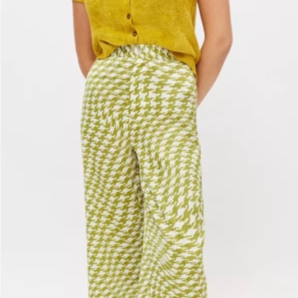 Urban Outfitters Green Distorted Houndstooth Wide Leg Pants Womens Size S Small